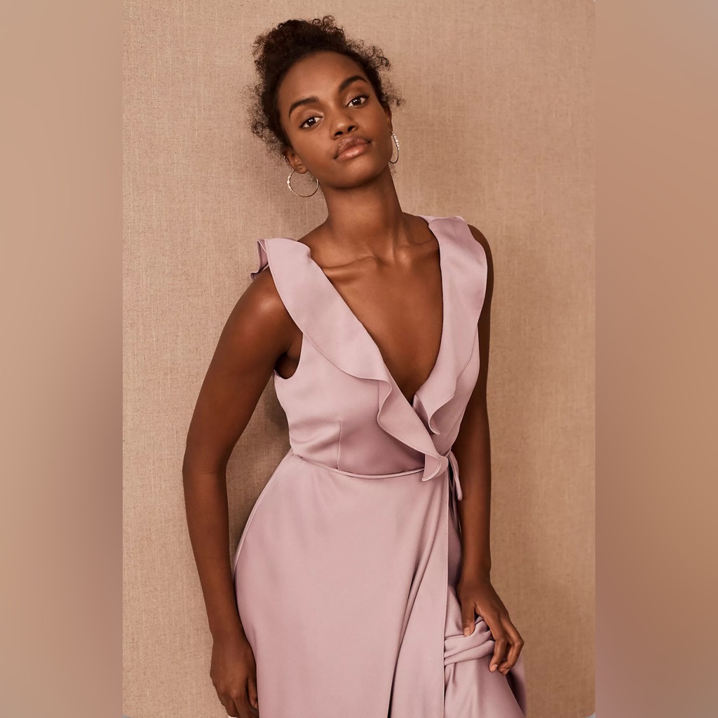 Bhldn Tansy Satin Charmeuse Maxi Dress In Lilac Smoke. Size 4